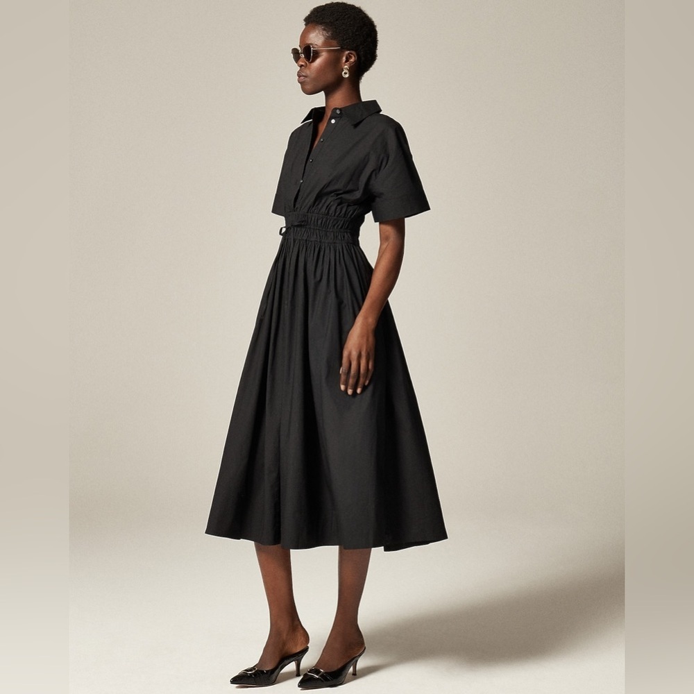 J. Crew Elena Shirt-Dress in Cotton Poplin, Black, Size 20